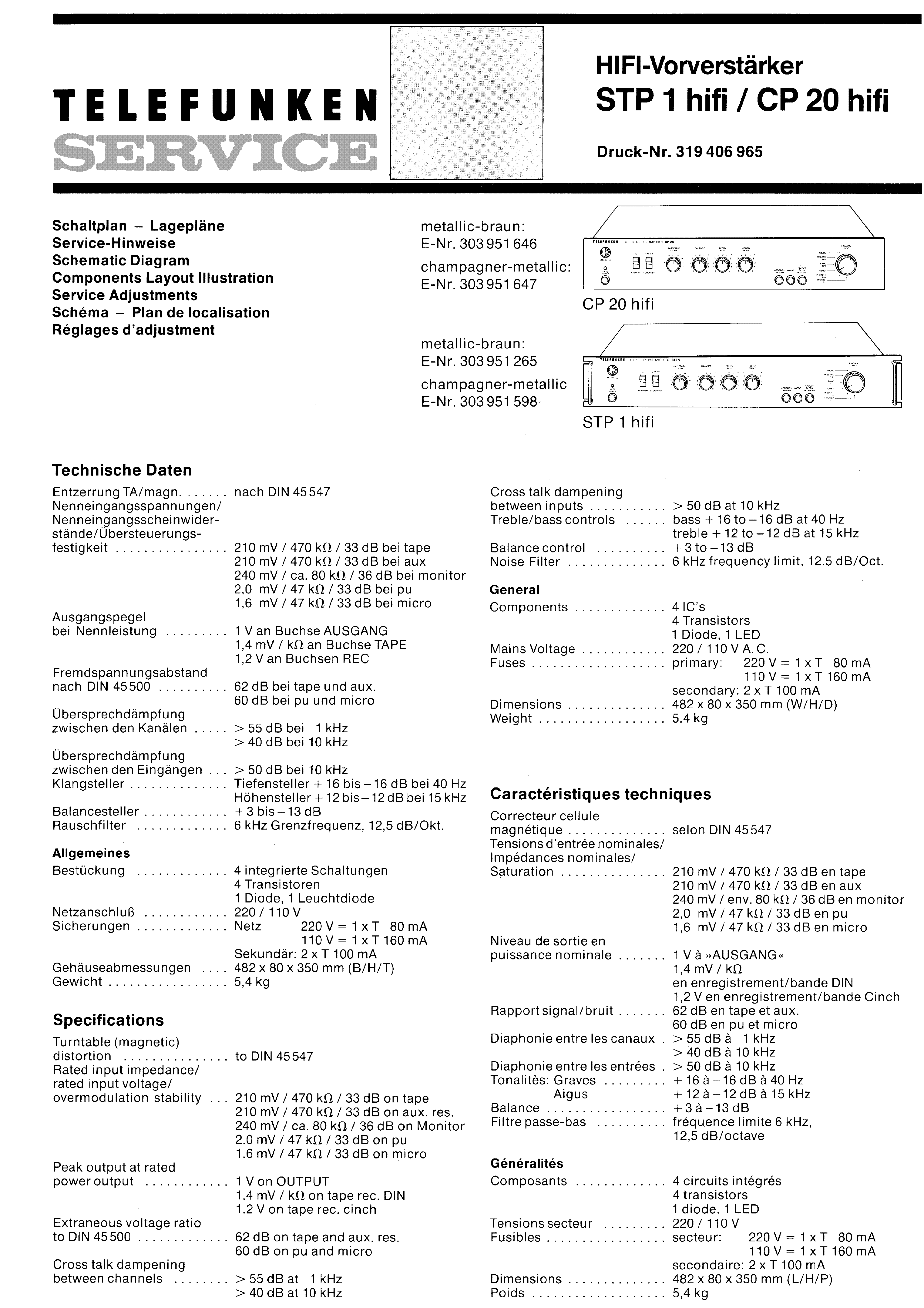 TELEFUNKEN STP 1 HIFI CP 20 HIFI SM service manual