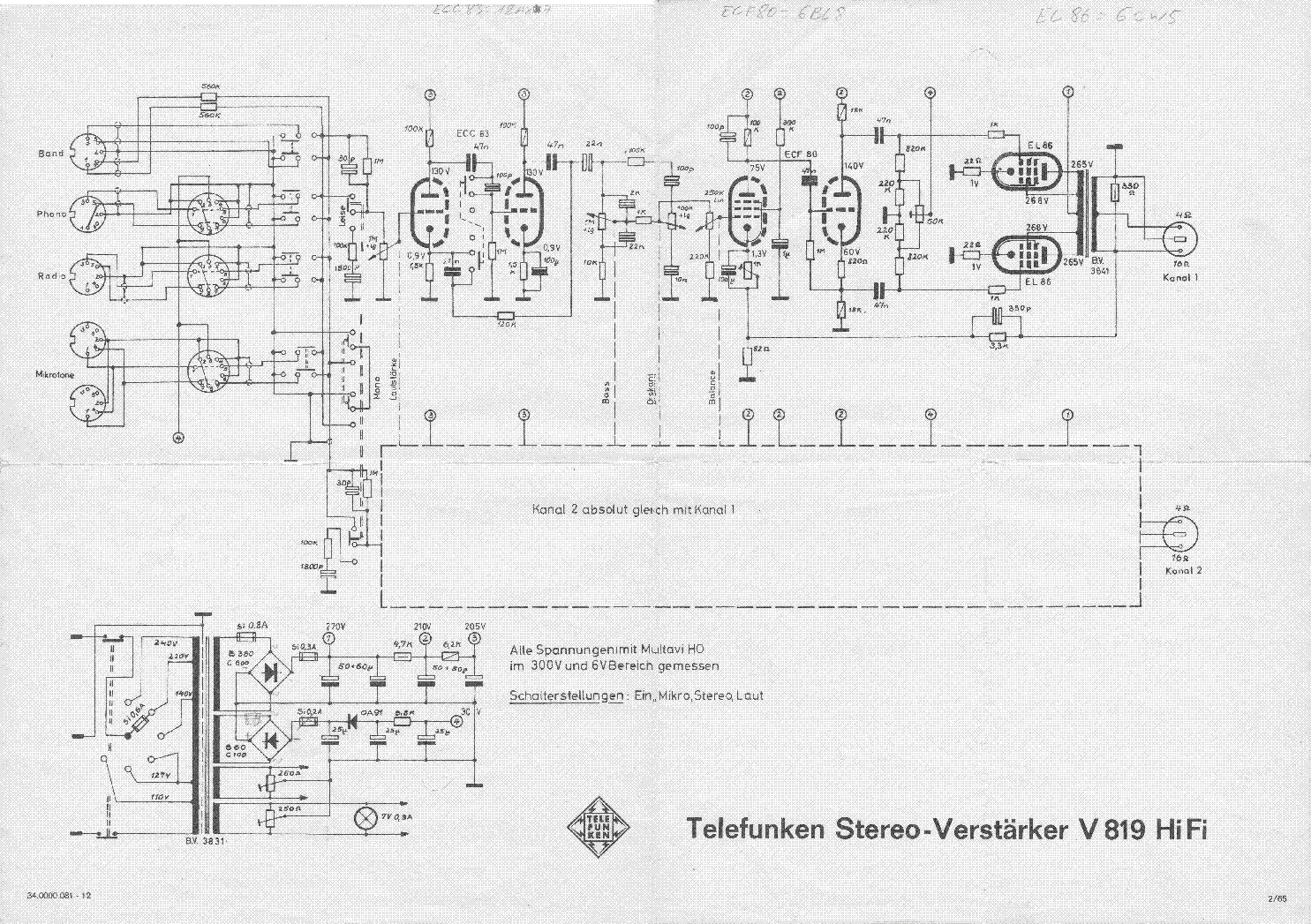 TELEFUNKEN V819 AMPLIFIER SCH service manual