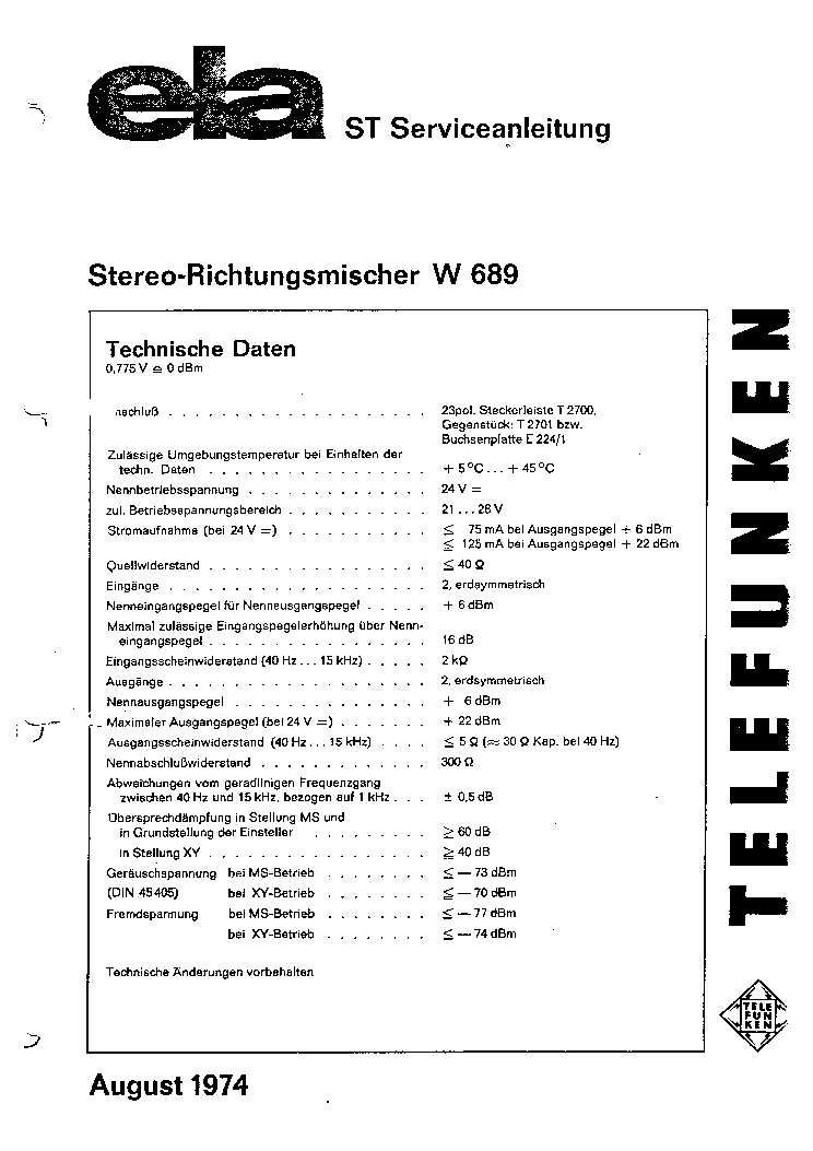 TELEFUNKEN W689 MIXER service manual