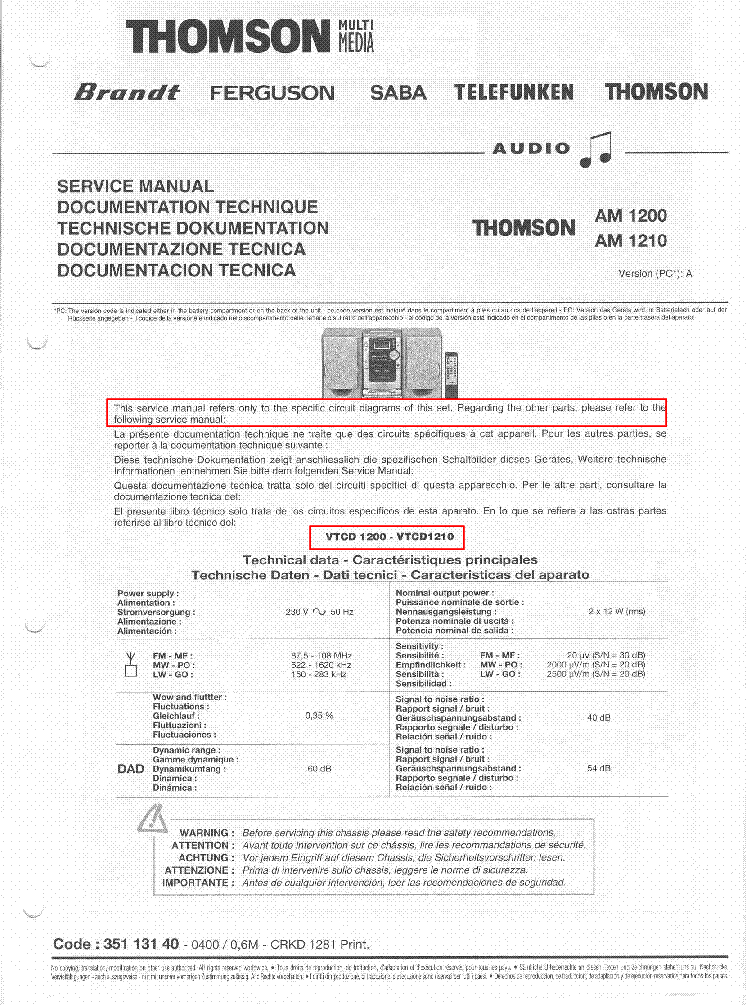 THOMSON AM1200 AM1210 service manual