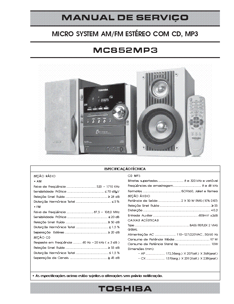 TOSHIBA MC852 MP3 SM service manual (1st page)