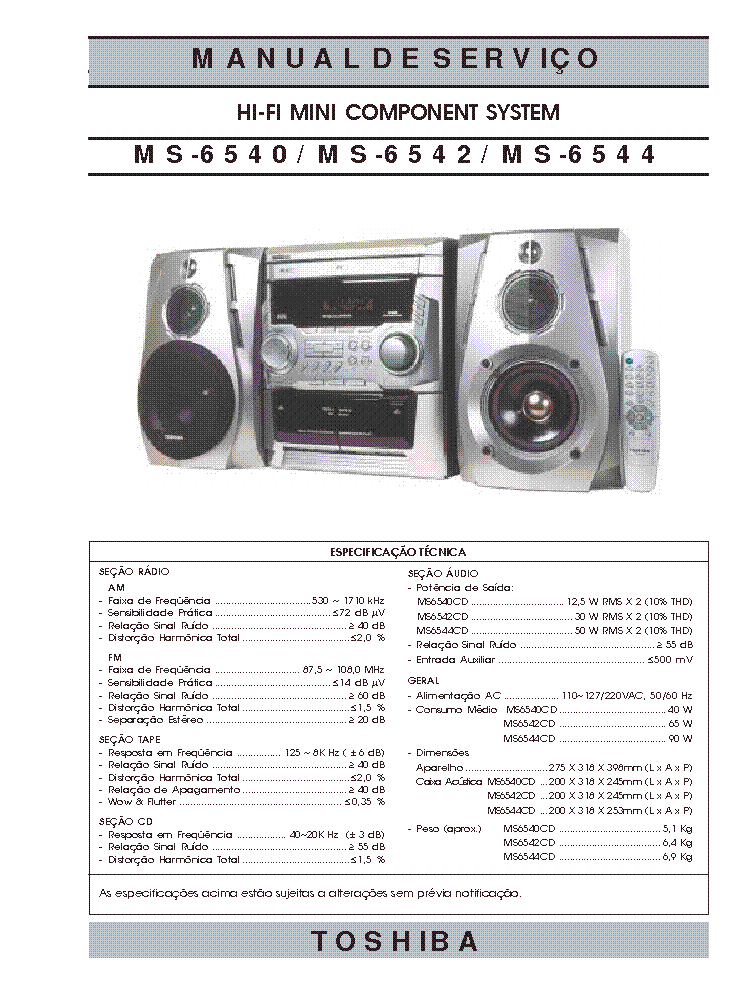 TOSHIBA MS-6540 MS-6542 MS-6544 service manual (1st page)