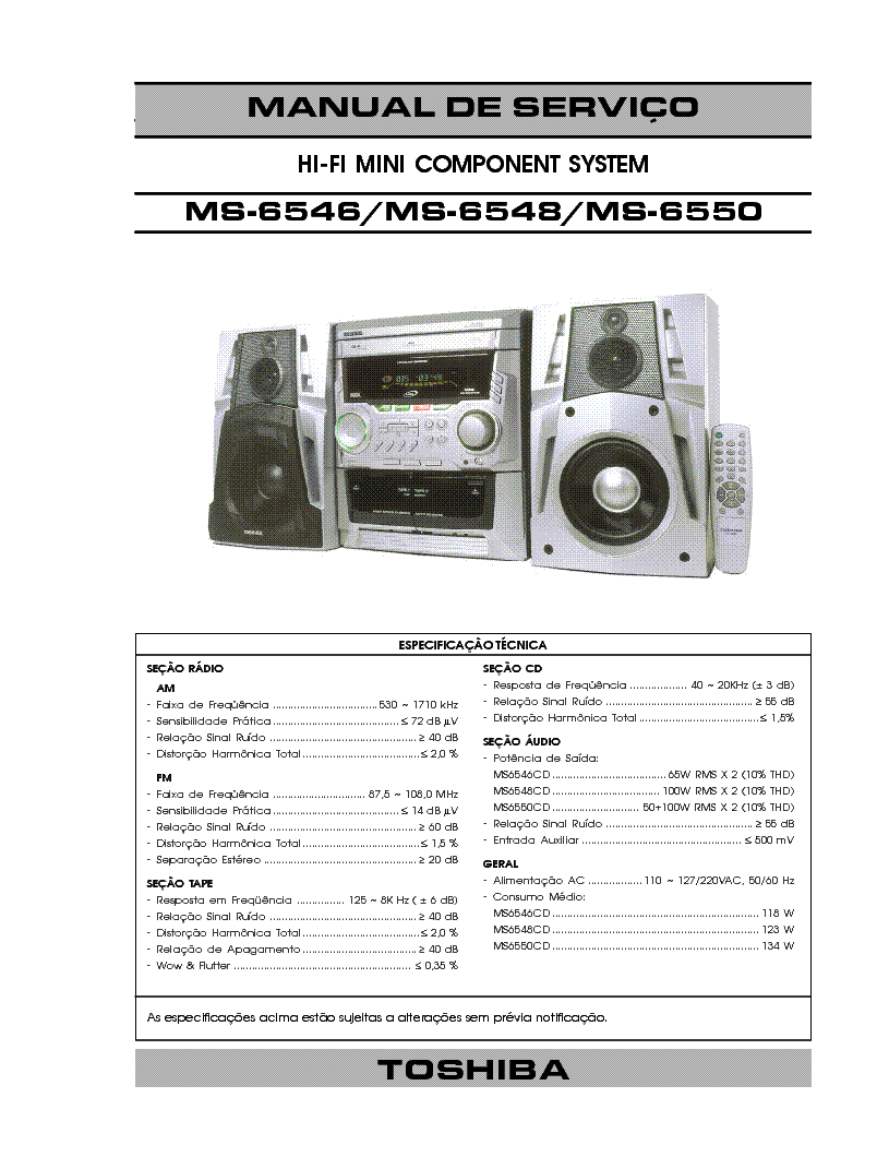 TOSHIBA MS-6546 MS-6548 MS-6550 HIFI MINI COMPONENT 2004 SM service manual (1st page)