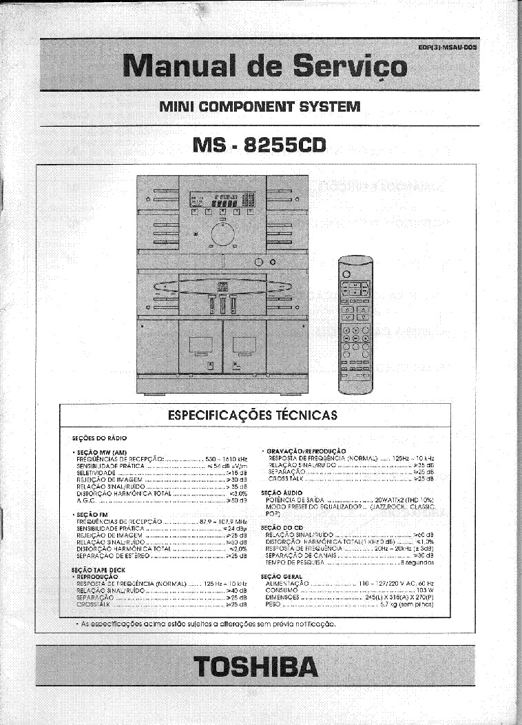 TOSHIBA MS-8255-CD MINI COMPONENT SYSTEM SM service manual (1st page)