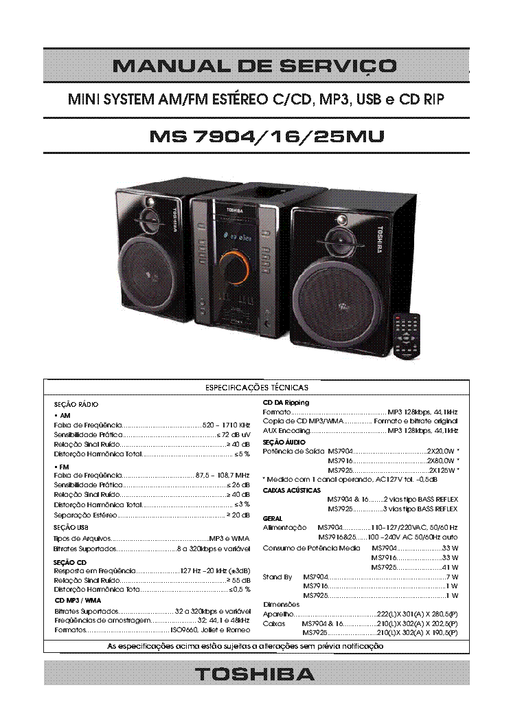 TOSHIBA MS7904 MS7916 MS7925MU service manual (1st page)