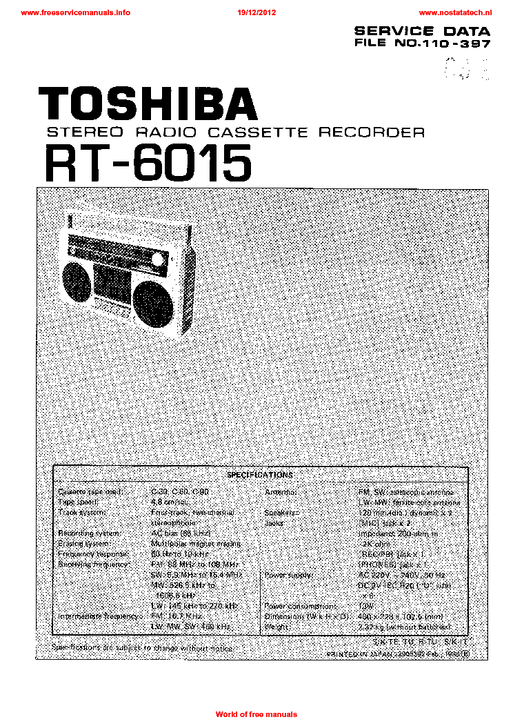 TOSHIBA RT-6015 service manual (1st page)