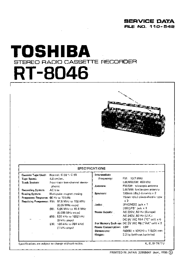 TOSHIBA RT8046 SM service manual (1st page)