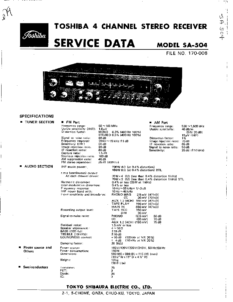 TOSHIBA SA-504 service manual (1st page)