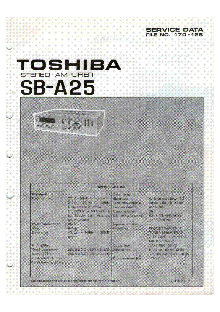 TOSHIBA SB-A25 AMPLIFIER service manual (1st page)