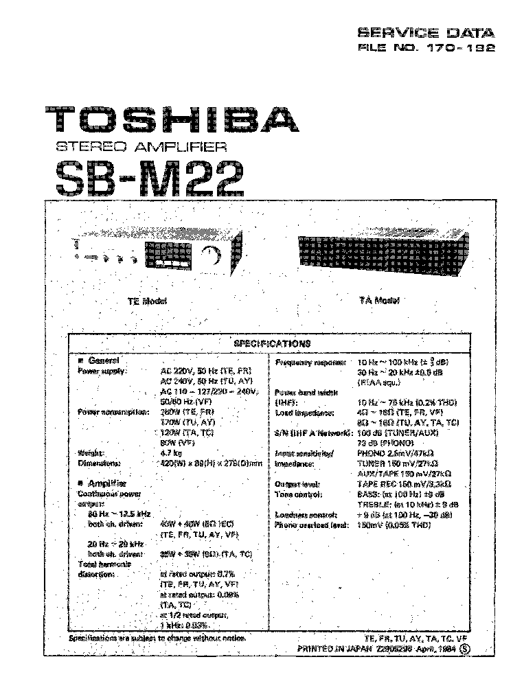 TOSHIBA SB-M22 service manual (1st page)