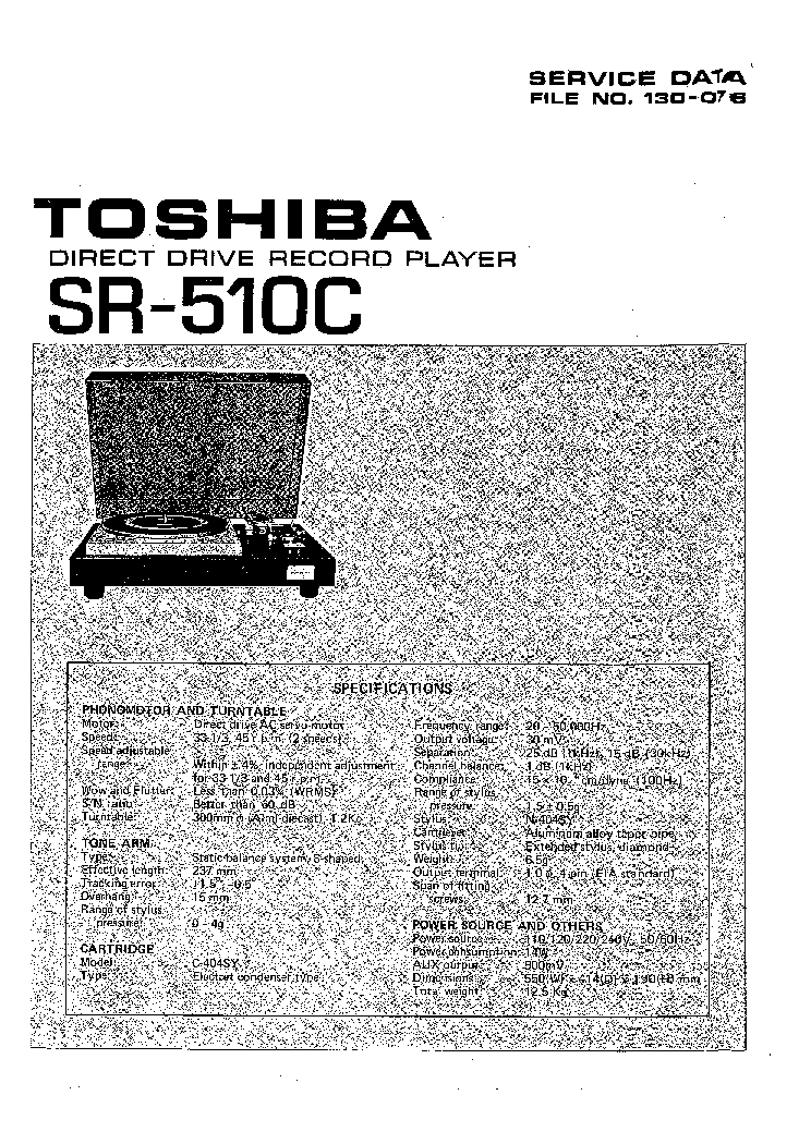 TOSHIBA SR-510C service manual (1st page)