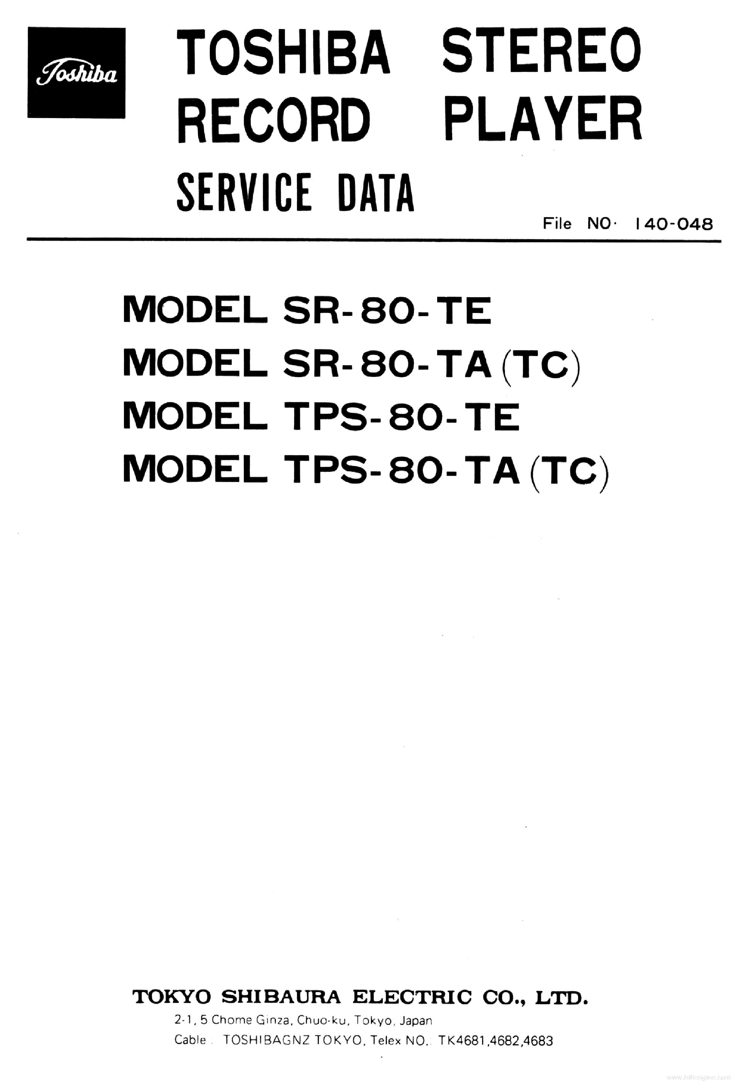 TOSHIBA SR-80-TE SR-80-TA TPS-80TE TPS-80TA TURNTABLE service manual (1st page)