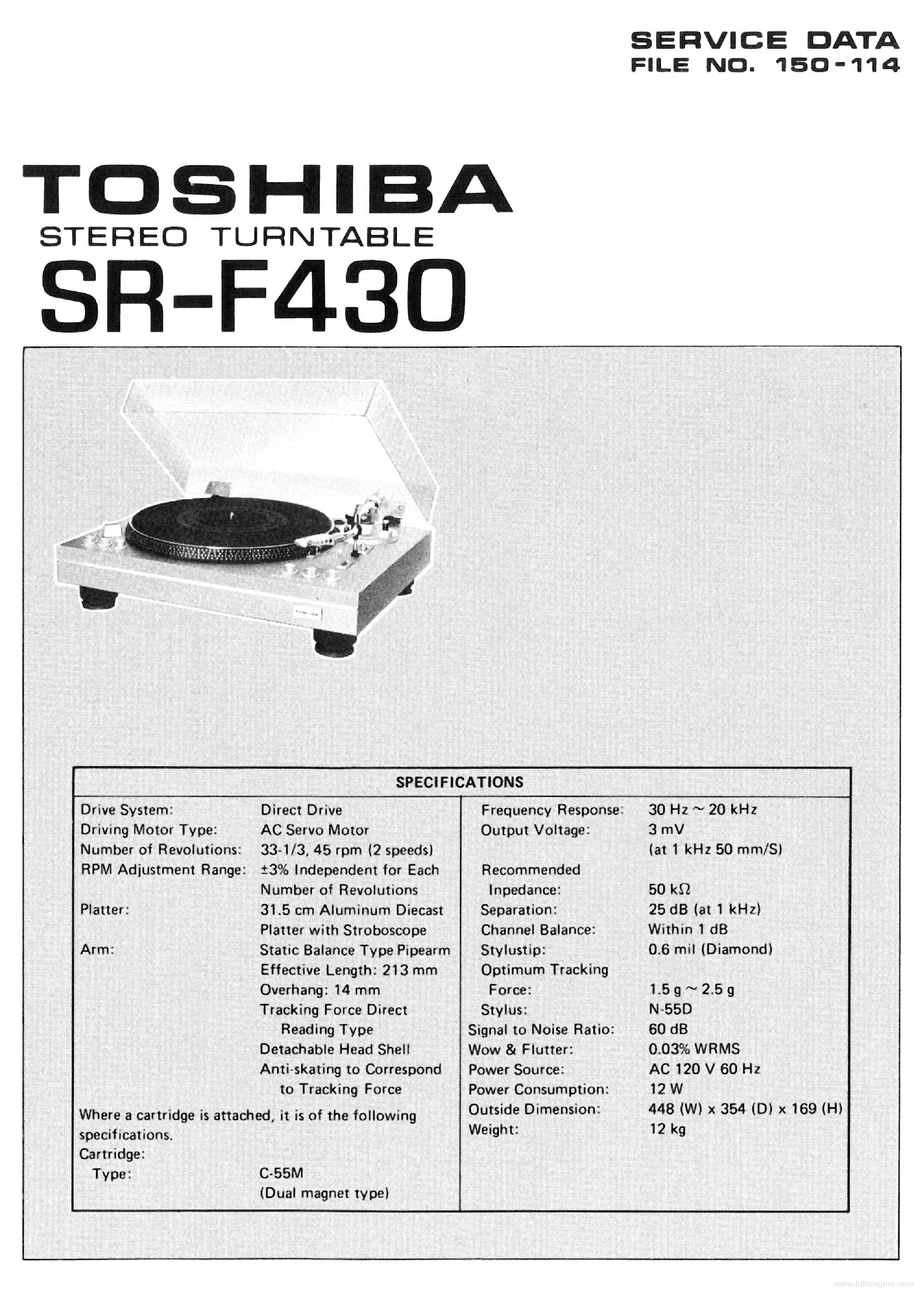 TOSHIBA SR-F430 TURNTABLE service manual (1st page)