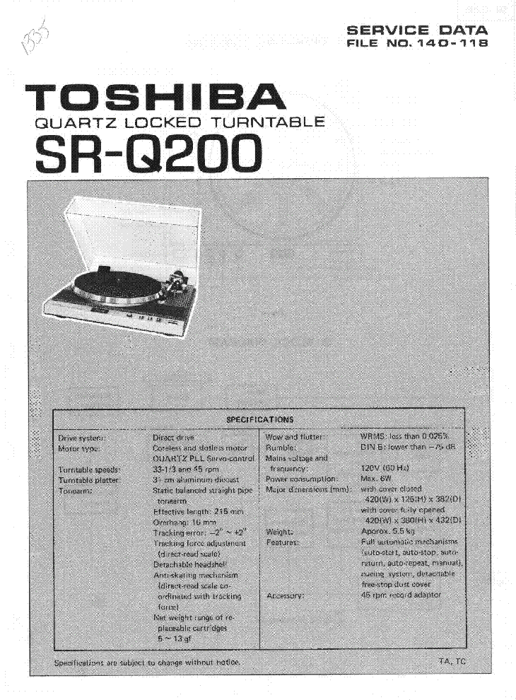 TOSHIBA SR-Q200 SM service manual (1st page)