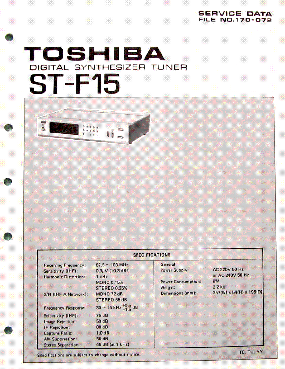 TOSHIBA ST-F15 TUNER SM service manual (1st page)