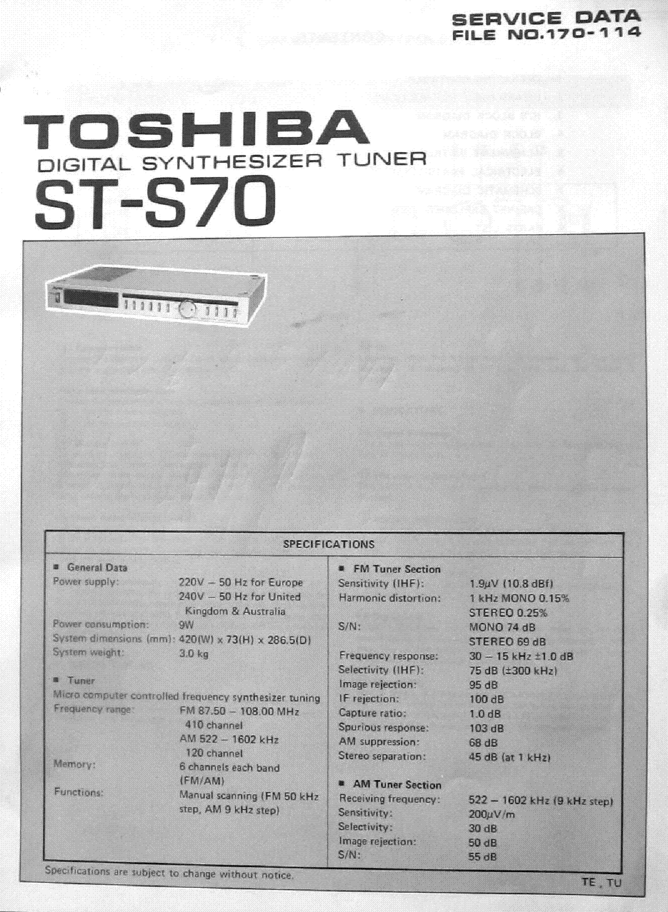 TOSHIBA ST-S70 SM service manual (1st page)