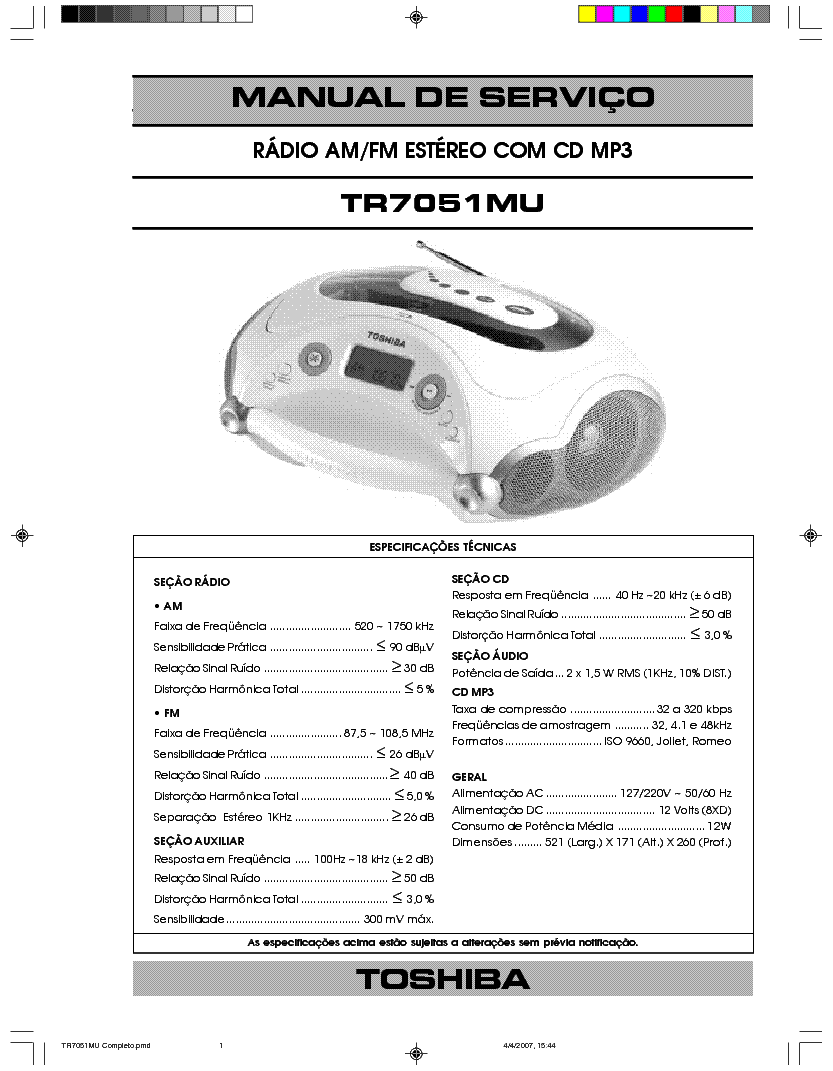 TOSHIBA TR7051 SM service manual (1st page)