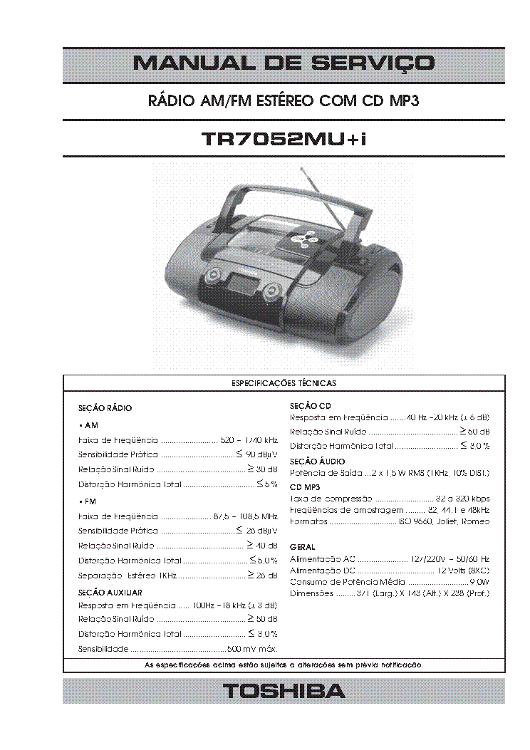 TOSHIBA TR7052MU service manual (1st page)
