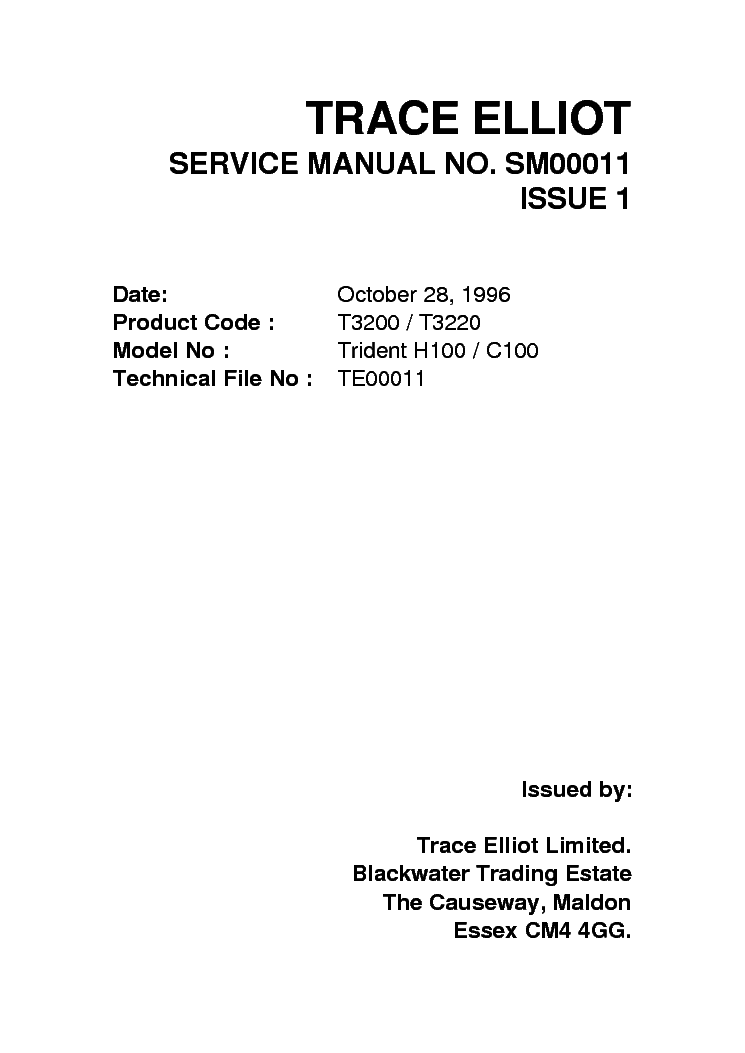 Trace Elliot Audio Repair Service owner manuals on 1 CD in pdf format