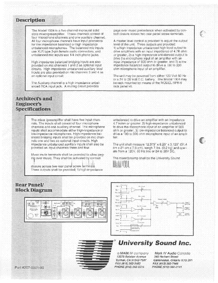 UNIVERSITY-SOUND 1004-EDS Service Manual download, schematics, eeprom ...