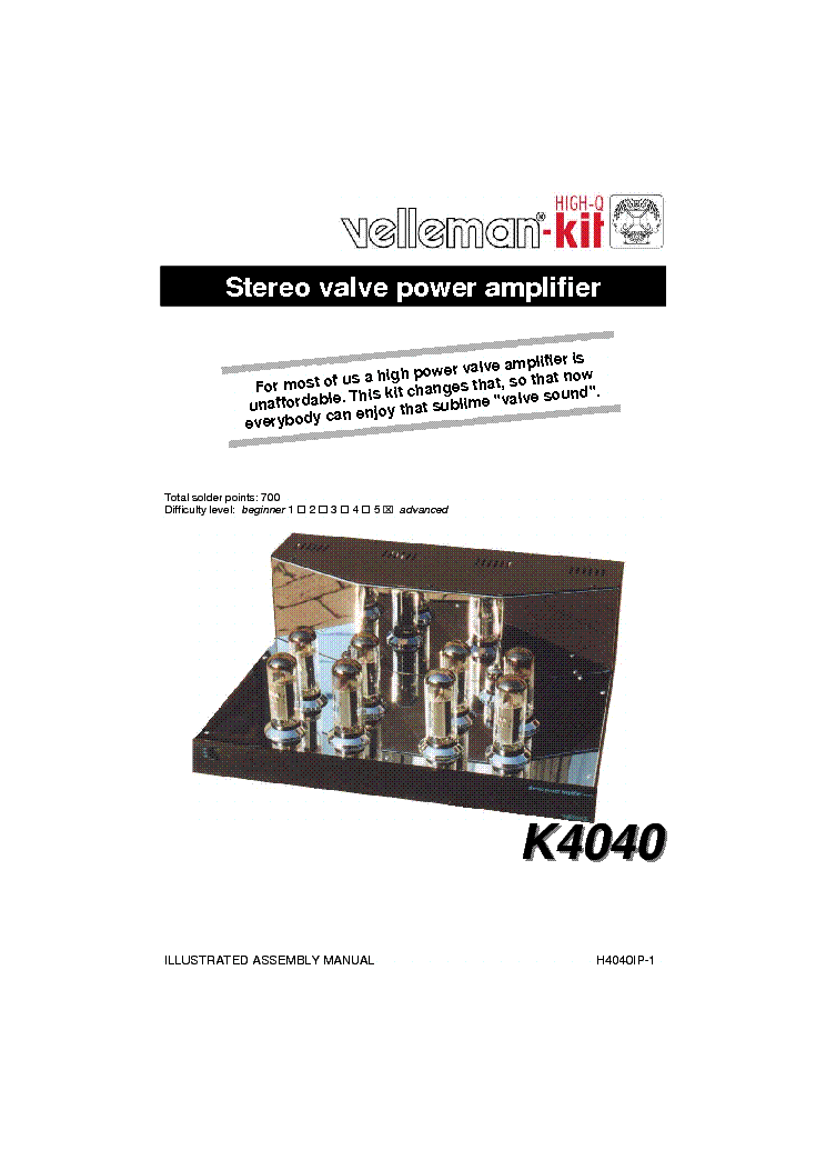 VELLEMAN K4040 REV1 FULL CLASSA 2X15W OR 90W PA SM service manual