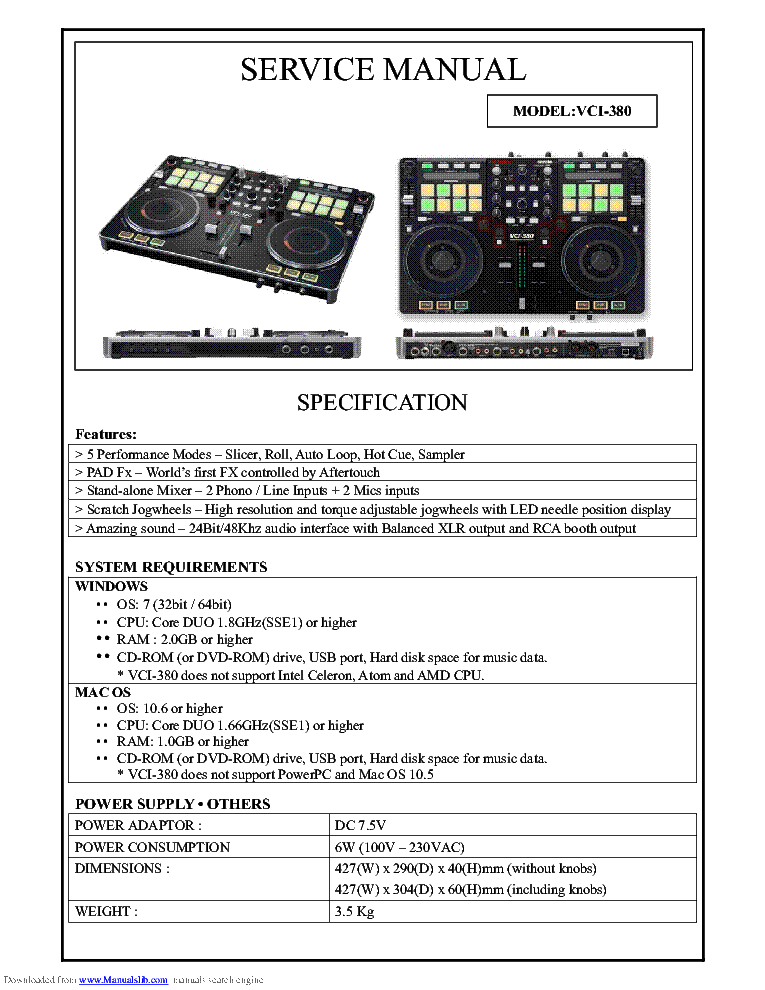 VESTAX VCI-380 DIGITAL DJ SM Service Manual download, schematics