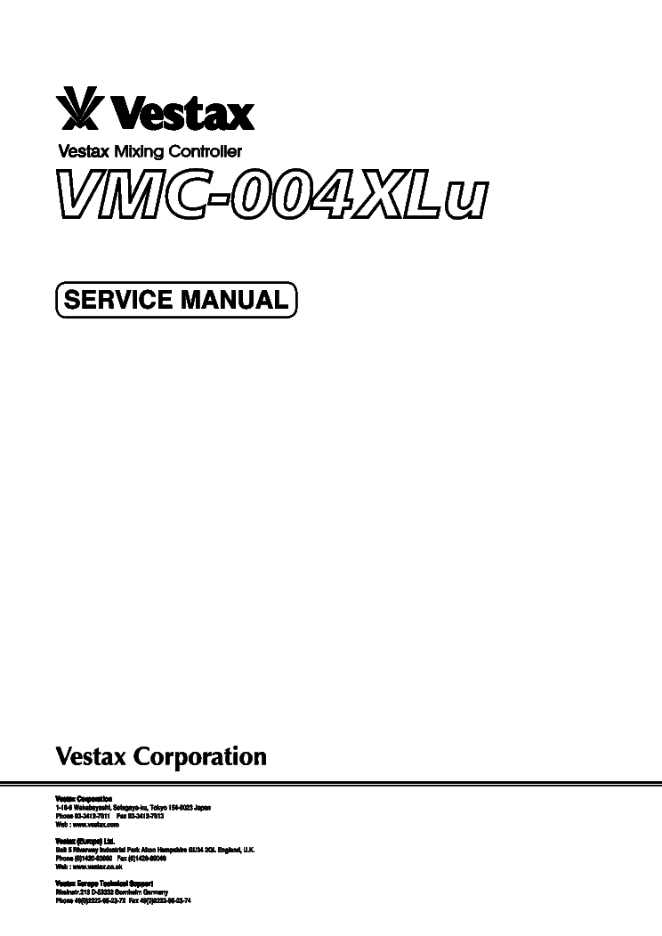 VESTAX VMC-004XLU SM Service Manual download, schematics, eeprom