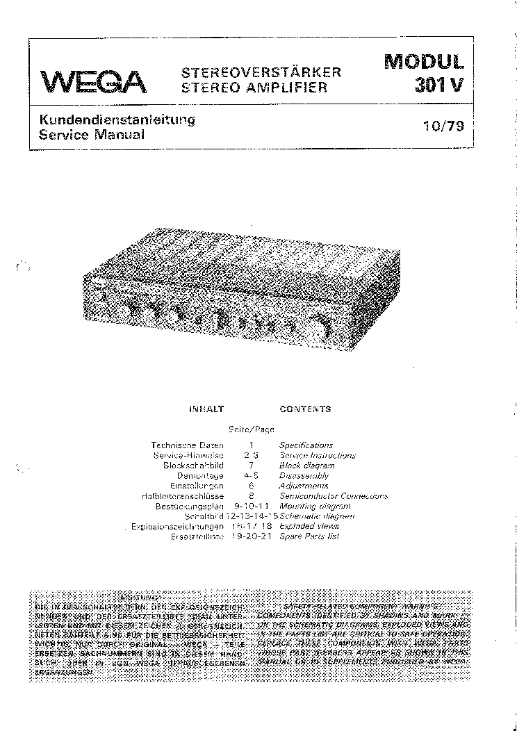 WEGA 301 V service manual