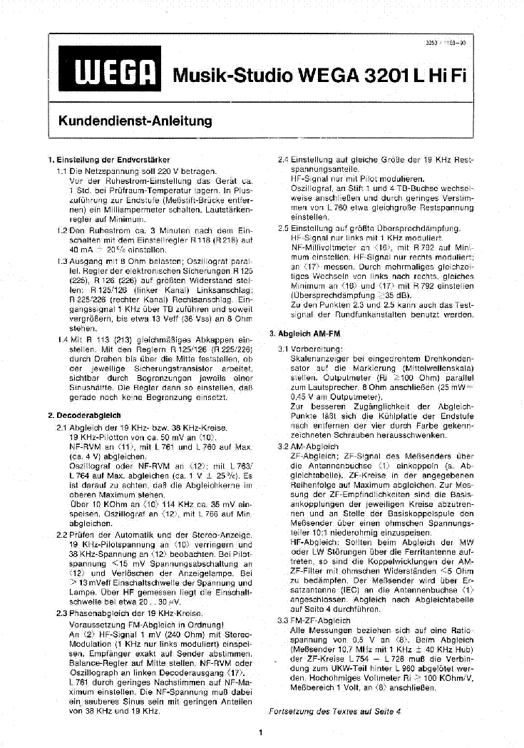WEGA 3201L MUSIK STUDIO HIFI SM service manual