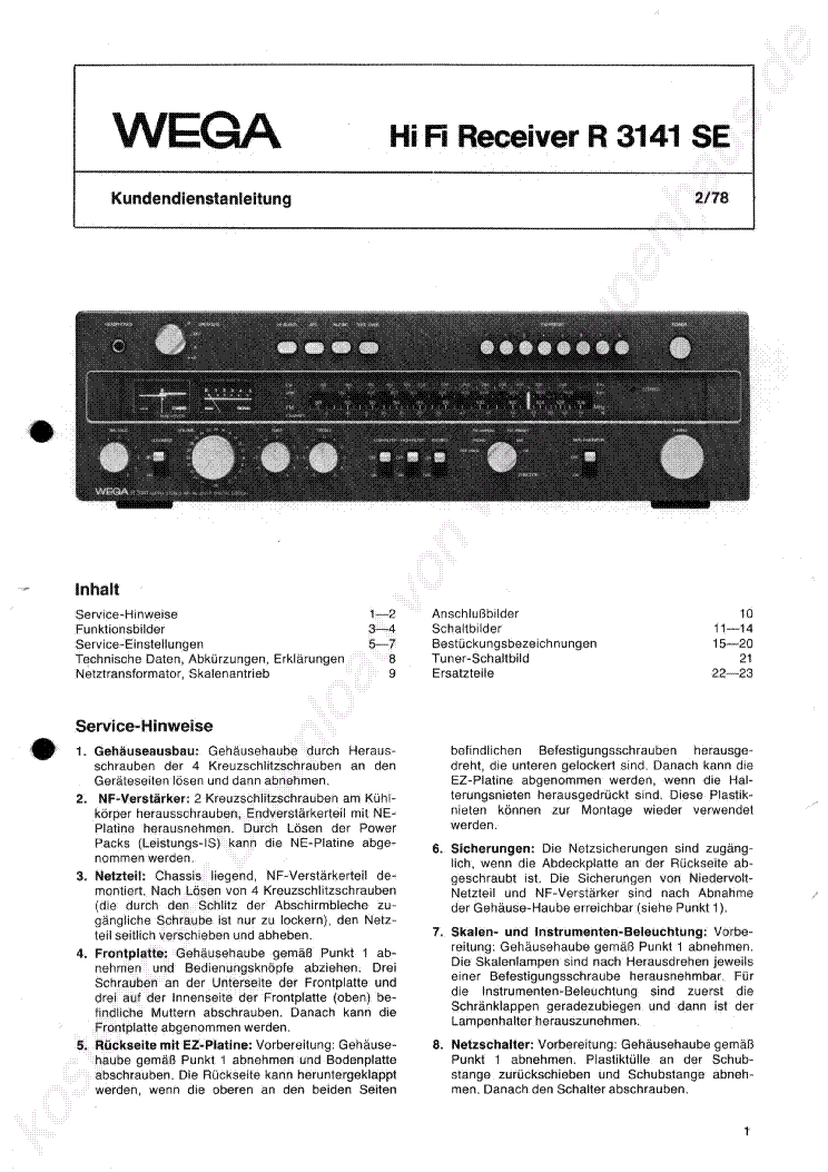 WEGA R-3141-SE 1978 SM service manual