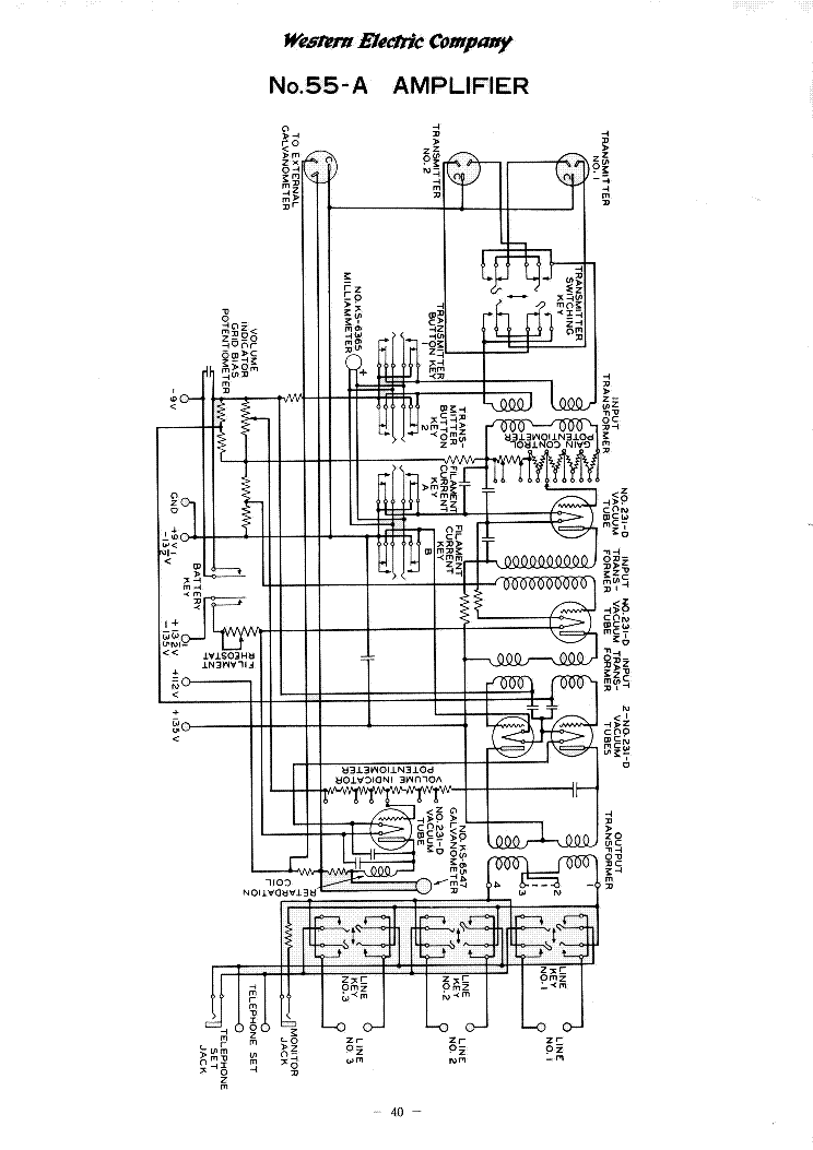 WESTERN ELECTRIC 55-A AMPLIFIER SCH Service Manual Download, Schematics ...