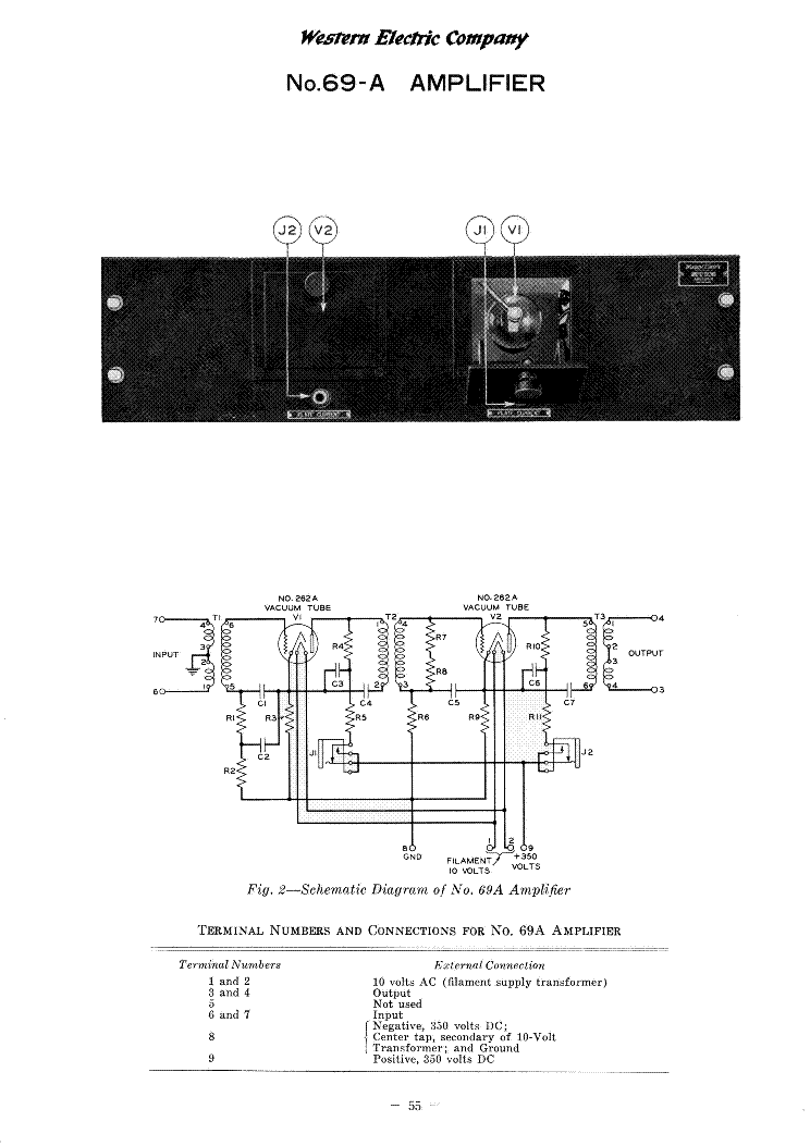 WESTERN ELECTRIC 69-A PREAMPLIFIER SCH service manual