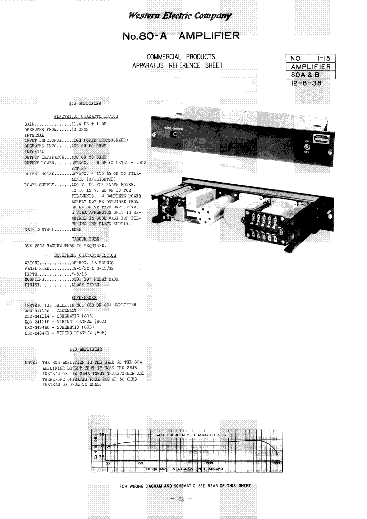 WESTERN ELECTRIC 80-A AMPLIFIER 1938 SM Service Manual