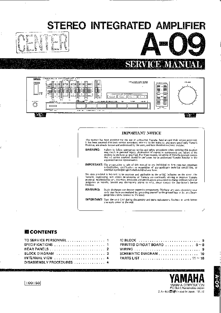 YAMAHA A-09 SM service manual (1st page)