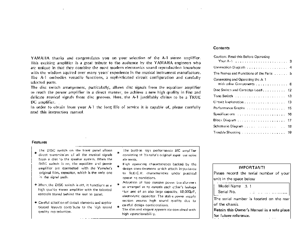 YAMAHA A-1 service manual (2nd page)