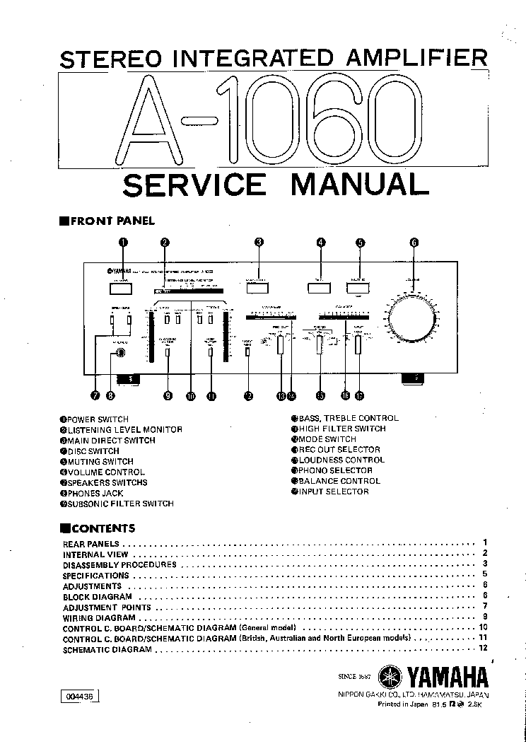 YAMAHA A 1060 Service Manual download schematics eeprom repair info