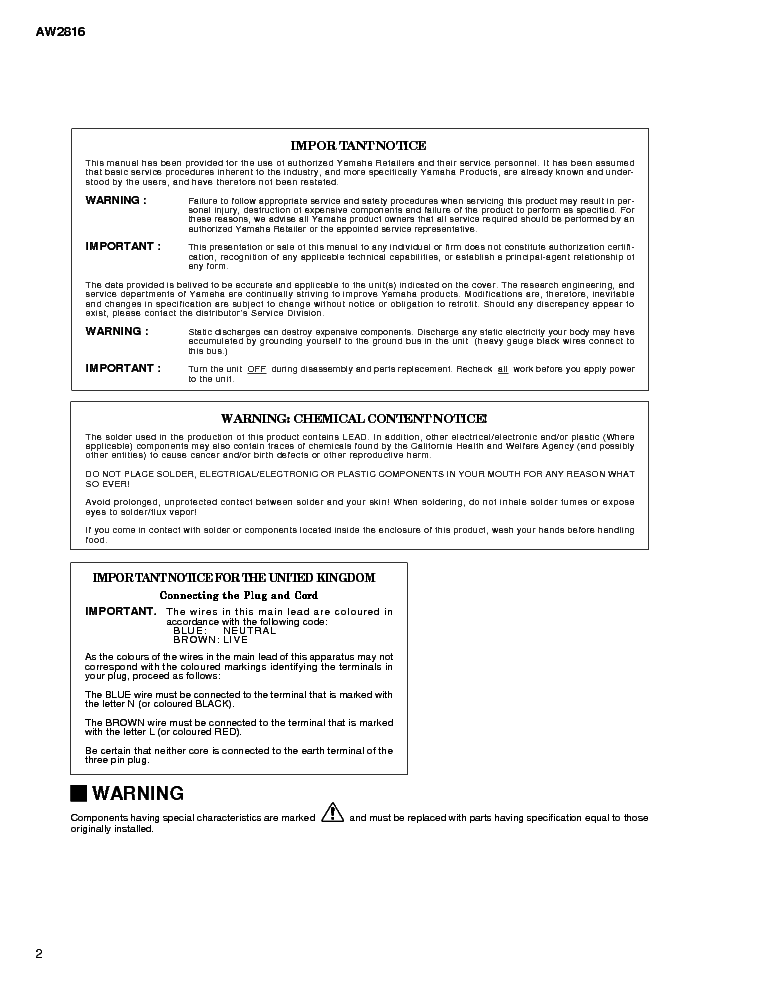YAMAHA AW2816 service manual (2nd page)
