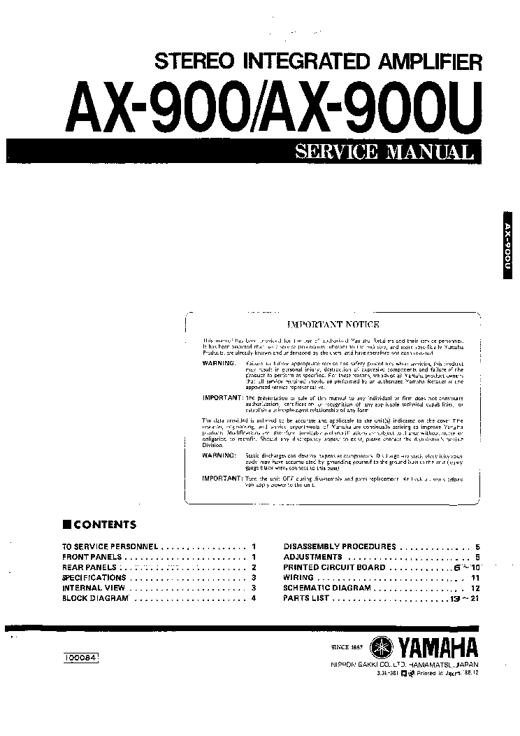 YAMAHA AX-900 AX-900U AMPLIFIER service manual (1st page)