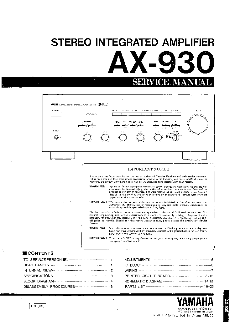 YAMAHA AX-930 SM service manual (1st page)