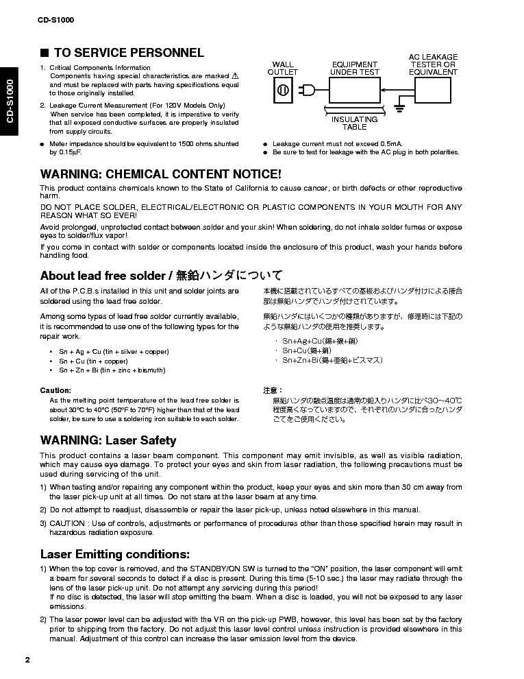 YAMAHA CD-S1000 service manual (2nd page)