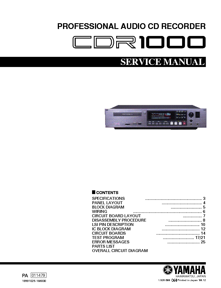 YAMAHA CDR-1000 SM Service Manual download, schematics, eeprom 