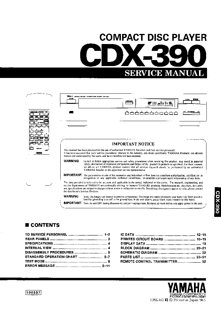 YAMAHA CDX-390 SM service manual (1st page)