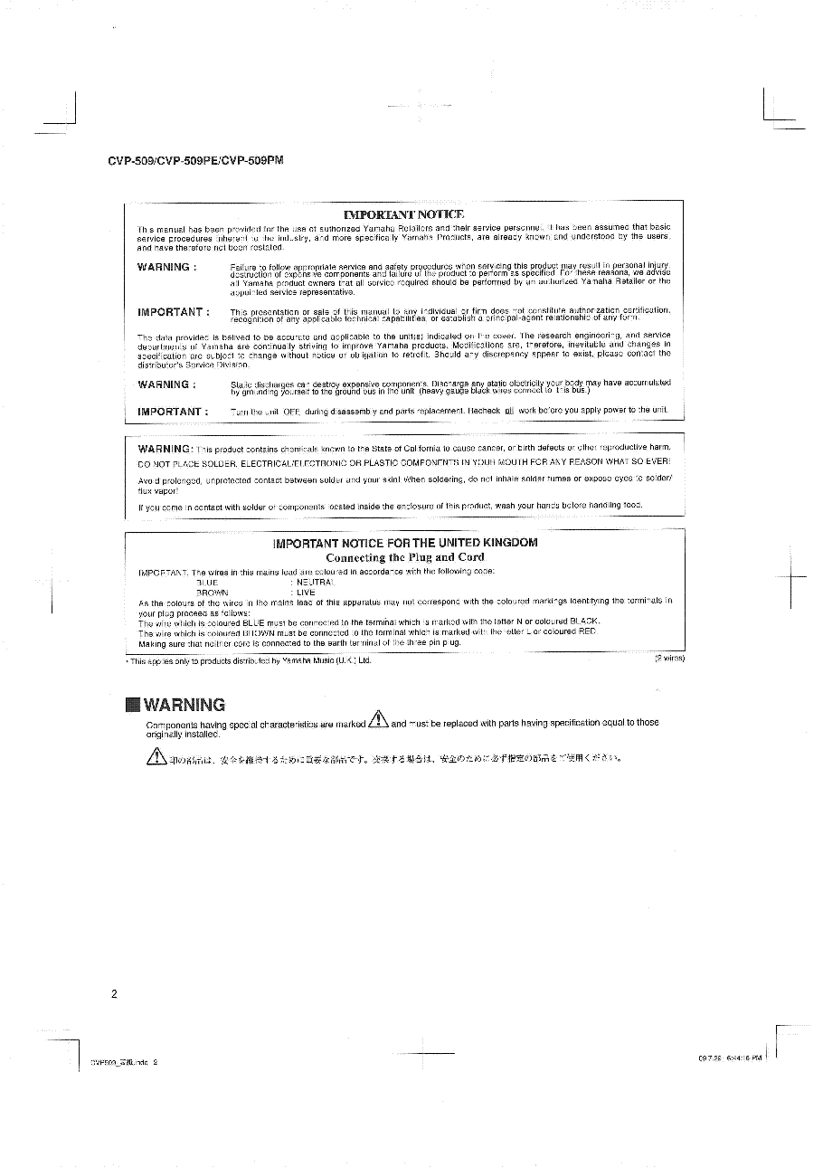 YAMAHA CVP-509 service manual (2nd page)