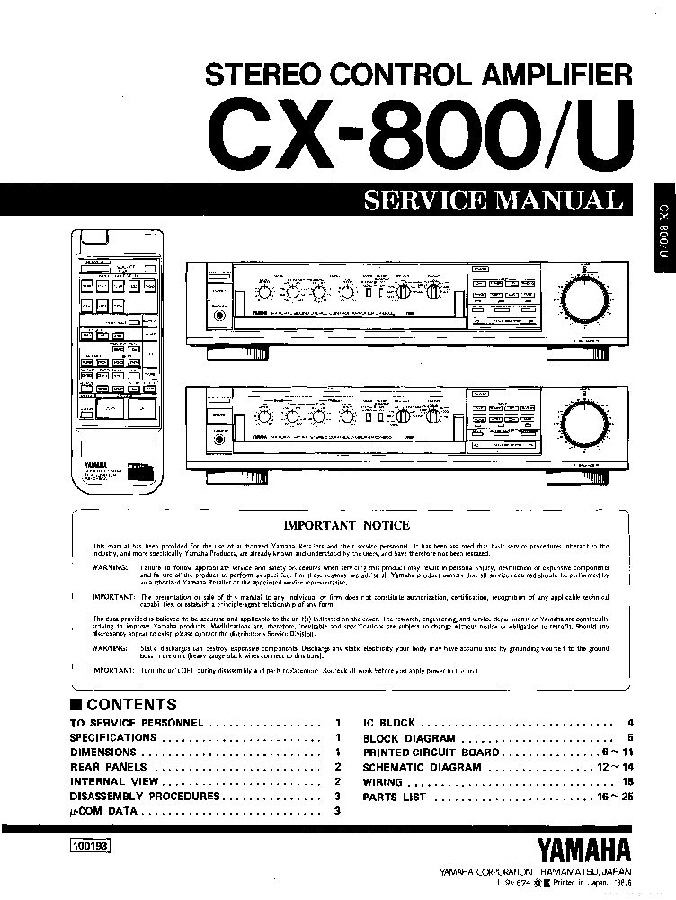 YAMAHA CX-800-U Service Manual download, schematics, eeprom, repair