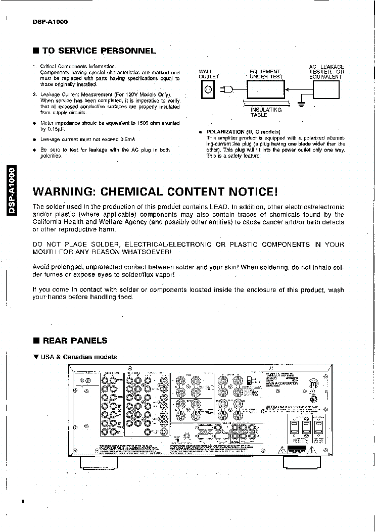 YAMAHA DSP-A1000 SM service manual (2nd page)