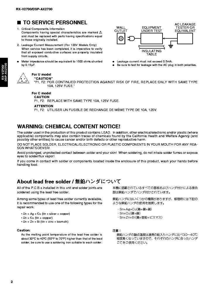 YAMAHA DSP-AX2700 RX-V2700 SM Service Manual download, schematics