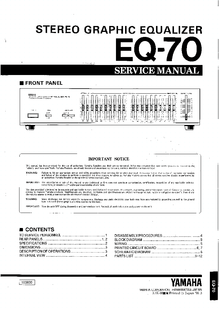 YAMAHA EQ-70 SM service manual (1st page)
