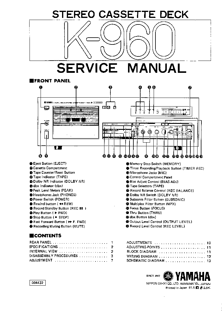 YAMAHA K-960 service manual (1st page)
