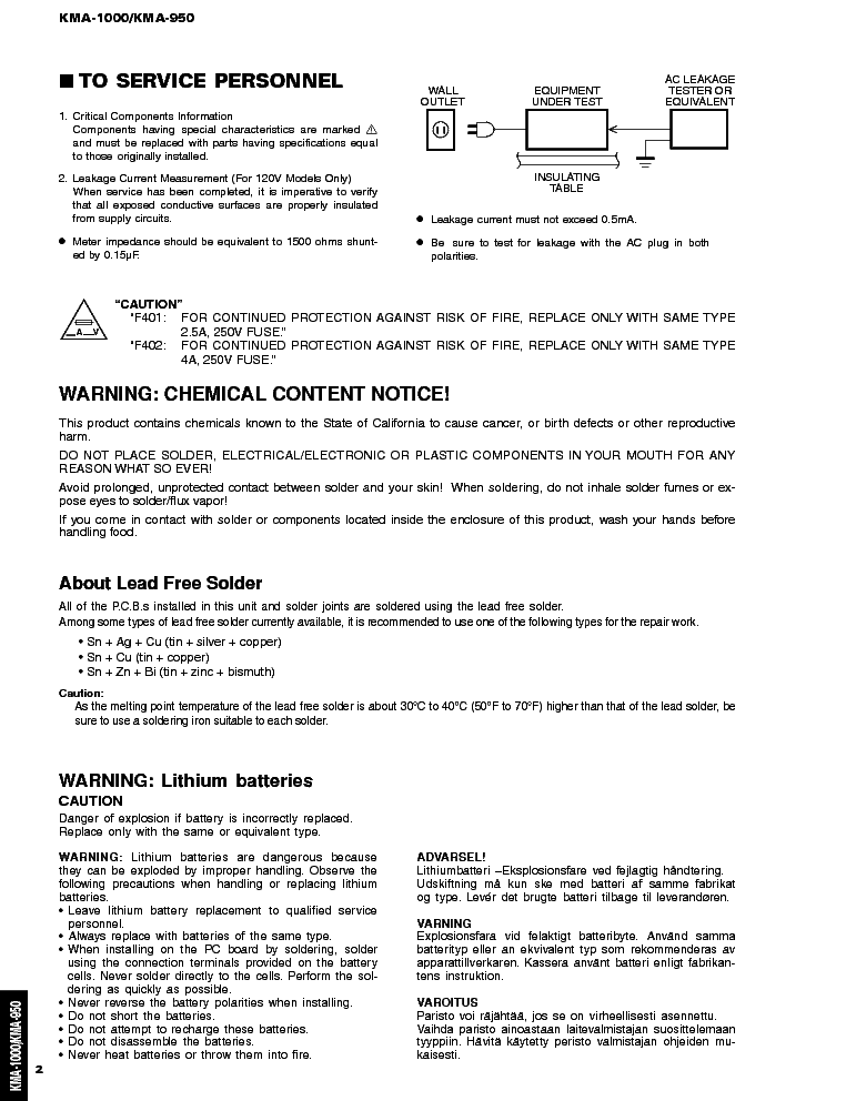 YAMAHA KMA-950 KMA-1000 service manual (2nd page)