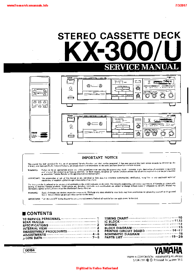 YAMAHA KX-300 U service manual (1st page)